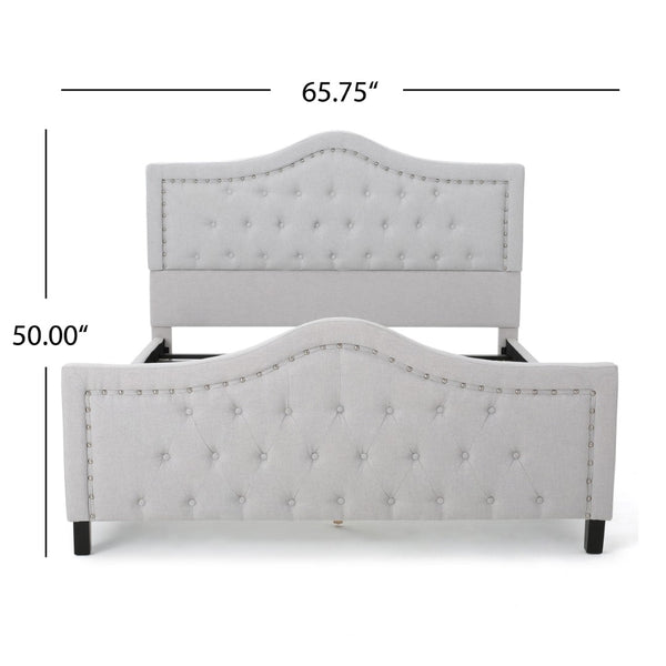 English Elm Upholstered Queen Platform Bed Arched Nailhead Tufted Frame No Box Spring Needed N761S6054002E