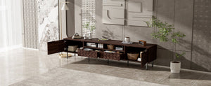 English Elm 78 Inch Walnut Media Console with Slatted Doors Iron Legs and Cable Management N710P373605Q