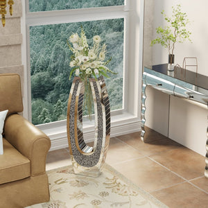 English Elm 35.82"u-shaped Tall Glass Floor Vase with Crystal Diamond Mosaic Silver Mirror Finish W3836P379832