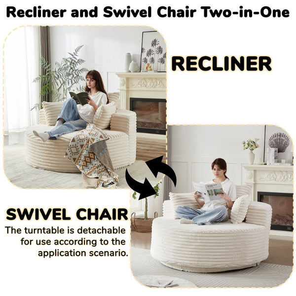 English Elm 55''l 55'l Faux Rabbit Fur Barrel Swivel Chair Cozy 360 Rotation Lounge Seat for Bedroom Beige W834S00596