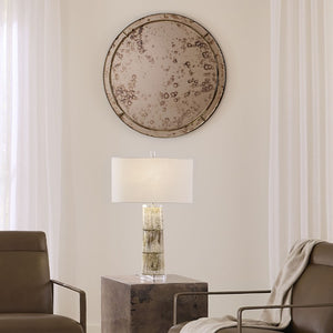 Chambord Beveled Antique Glass Round Wall Mirror Warm Patina Vanity Accent
