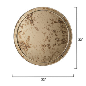 Chambord Beveled Antique Glass Round Wall Mirror Warm Patina Vanity Accent