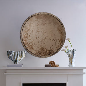 Chambord Beveled Antique Glass Round Wall Mirror Warm Patina Vanity Accent