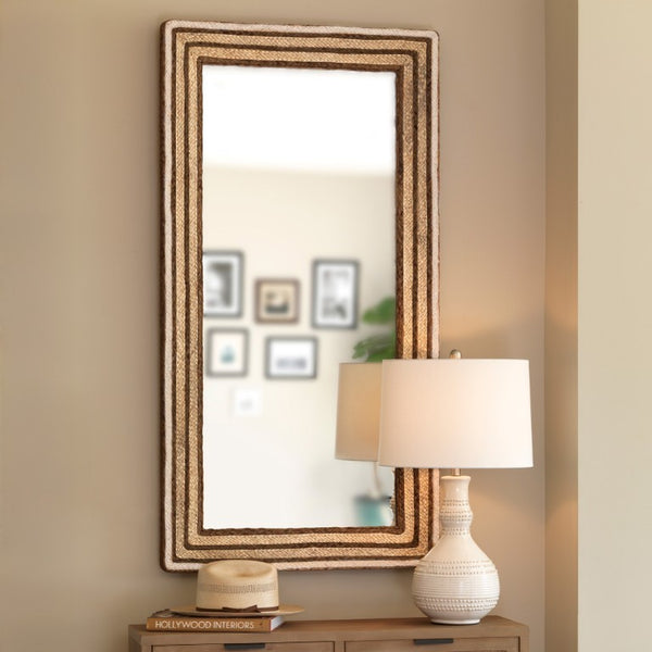 Evergreen Hand Braided Seagrass Rectangle Mirror Artisan Woven Natural Wall Accent