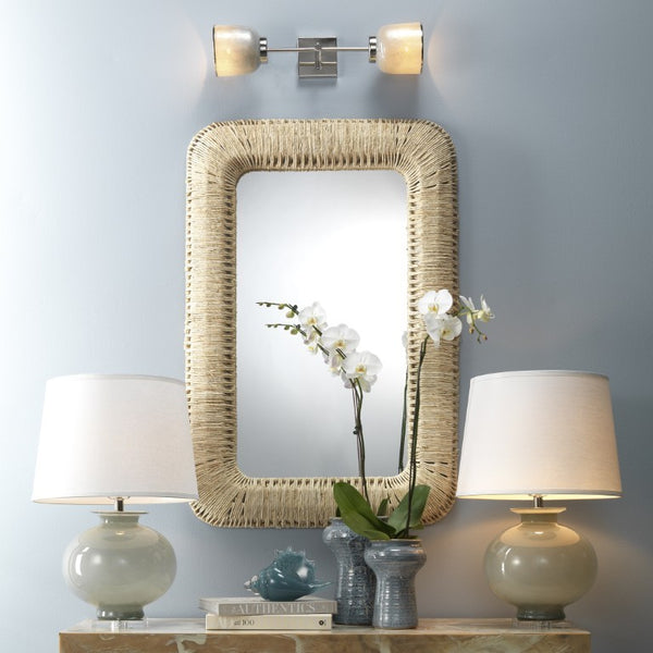 Hollis Hand Woven Corn Straw Rope Wall Mirror Coastal Accent for Living Spaces