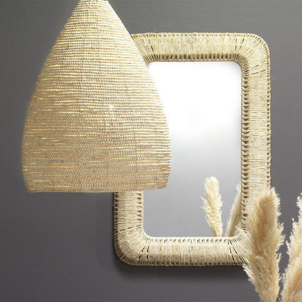 Hollis Hand Woven Corn Straw Rope Wall Mirror Coastal Accent for Living Spaces