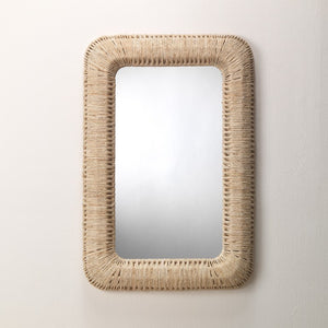 Hollis Hand Woven Corn Straw Rope Wall Mirror Coastal Accent for Living Spaces