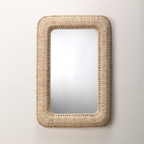 Hollis Hand Woven Corn Straw Rope Wall Mirror Coastal Accent for Living Spaces