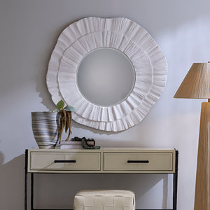 Jamie Young Co. Millstone Resin Round Wall Mirror White Resin,Metal, Iron,Mdf,Mirror 6mill-miwh