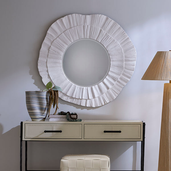 Jamie Young Co. Millstone Resin Round Wall Mirror White Resin,Metal, Iron,Mdf,Mirror 6mill-miwh