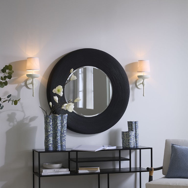 Jamie Young Co. Paddock Artisan Bamboo Round Wall Mirror Handcrafted Natural Frame for Entryway 6PADD-MIBK