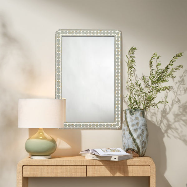 Penny Handcrafted Wood Rectangle Mirror with Glass Mosaic Gold Foil Accents for Any Room