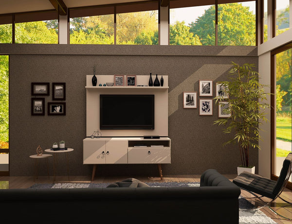 Manhattan Comfort Tribeca Mid-Century Modern 2-Piece Entertainment Center Off White 6PMC6