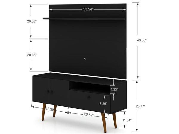 Manhattan Comfort Tribeca Mid-Century Modern 2-Piece Entertainment Center Black 6PMC70