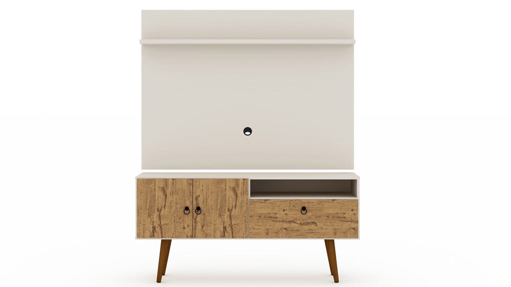Manhattan Comfort Tribeca Mid-Century Modern 2-Piece Entertainment Center Off White and Nature 6PMC81