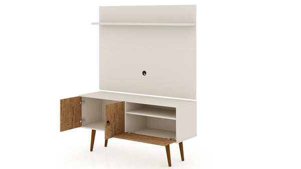 Manhattan Comfort Tribeca Mid-Century Modern 2-Piece Entertainment Center Off White and Nature 6PMC81