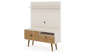 Manhattan Comfort Tribeca Mid-Century Modern 2-Piece Entertainment Center Off White and Nature 6PMC81