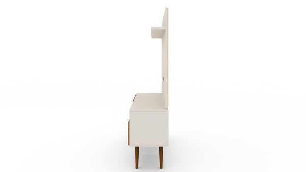 Manhattan Comfort Tribeca Mid-Century Modern 2-Piece Entertainment Center Off White and Nature 6PMC81