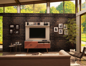 Manhattan Comfort Tribeca Mid-Century Modern 2-Piece Entertainment Center Off White and Terra Orange Pink 6PMC85