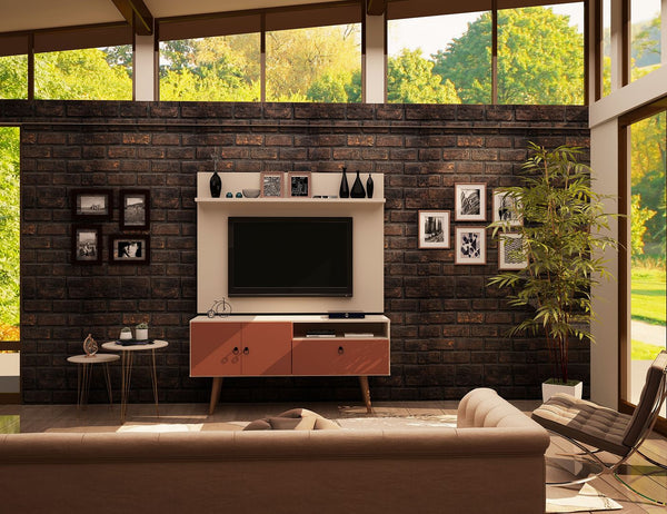 Manhattan Comfort Tribeca Mid-Century Modern 2-Piece Entertainment Center Off White and Terra Orange Pink 6PMC85
