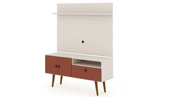 Manhattan Comfort Tribeca Mid-Century Modern 2-Piece Entertainment Center Off White and Terra Orange Pink 6PMC85