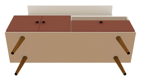 Manhattan Comfort Tribeca Mid-Century Modern 2-Piece Entertainment Center Off White and Terra Orange Pink 6PMC85
