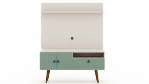 Manhattan Comfort Tribeca Mid-Century Modern 2-Piece Entertainment Center Off White and Green Mint 6PMC86
