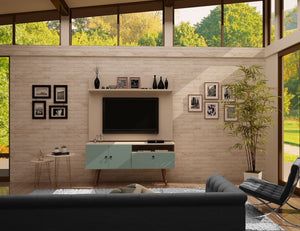 Manhattan Comfort Tribeca Mid-Century Modern 2-Piece Entertainment Center Off White and Green Mint 6PMC86