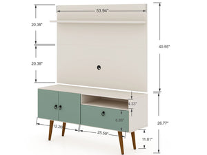 Manhattan Comfort Tribeca Mid-Century Modern 2-Piece Entertainment Center Off White and Green Mint 6PMC86