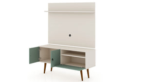 Manhattan Comfort Tribeca Mid-Century Modern 2-Piece Entertainment Center Off White and Green Mint 6PMC86