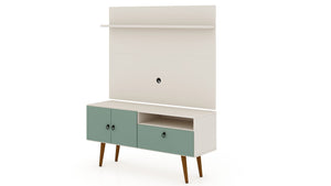 Manhattan Comfort Tribeca Mid-Century Modern 2-Piece Entertainment Center Off White and Green Mint 6PMC86