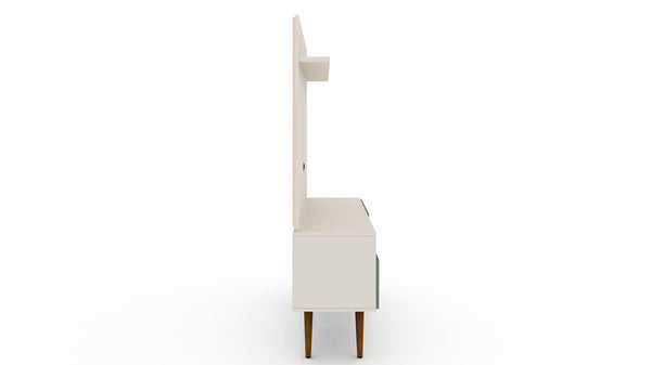 Manhattan Comfort Tribeca Mid-Century Modern 2-Piece Entertainment Center Off White and Green Mint 6PMC86
