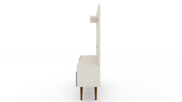 Manhattan Comfort Tribeca Mid-Century Modern 2-Piece Entertainment Center Off White and Green Mint 6PMC86