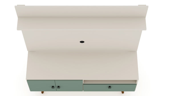 Manhattan Comfort Tribeca Mid-Century Modern 2-Piece Entertainment Center Off White and Green Mint 6PMC86