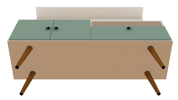 Manhattan Comfort Tribeca Mid-Century Modern 2-Piece Entertainment Center Off White and Green Mint 6PMC86