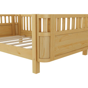 Twin Solid Pine Low Profile Kids Bed with Full Guardrail System and Rounded Safe Corners