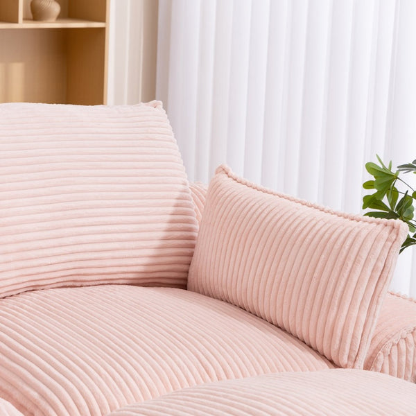 English Elm L Shaped Corduroy Modular Sectional with Cloud Cushions Footstool and Lumbar Pillows Pink W395S00138