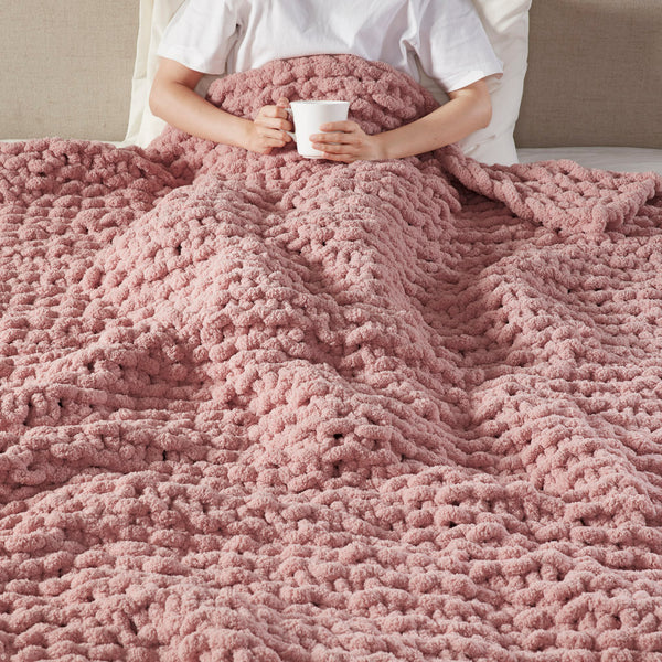 Madison Park Chenille Chunky Knit Casual Throw MP50-7675 Blush