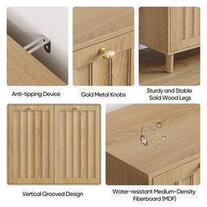 English Elm Sloping Tilt Out Laundry Cabinet with Dual Hamper Bins Oak Mdf Bathroom Storage W1706P465303