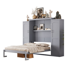 English Elm Full Full Size Murphy Bed with Two Wardrobes and Foldable Platform, Space-Saving Modern Guest Solution Gray 84.9 L x 12 W x 7 H N733S235596E