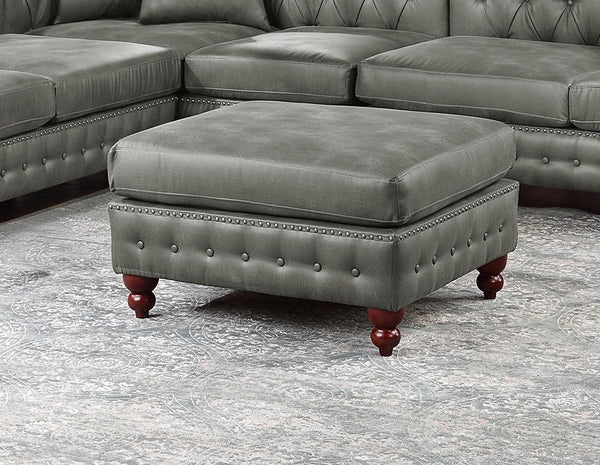 English Elm 1pc Cocktail Ottoman Breathable Leatherette Tufted Accent Bench with Handcrafted Gourd Wooden Legs, Stylish Living Room Statement piece Light Slate Grey 32 L x 15 W x 36 H B011P234290