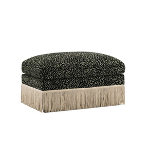 English Elm Ottoman Leopard Print Chenille Modular Sectional Sofa Tassel Trim Living Room Seating Black+Green W5656P454426