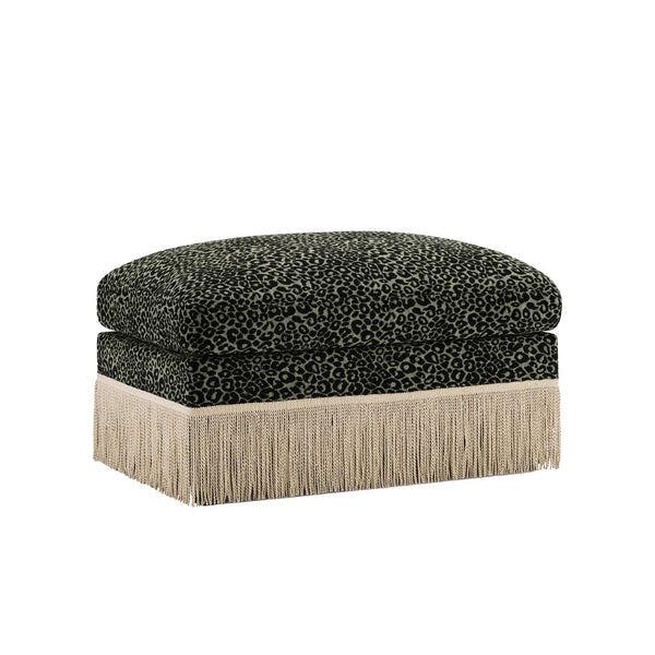 English Elm Ottoman Leopard Print Chenille Modular Sectional Sofa Tassel Trim Living Room Seating Black+Green W5656P454426