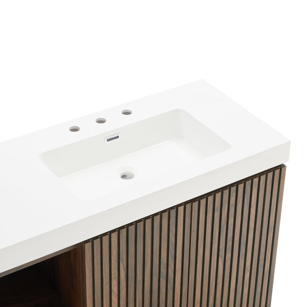 English Elm Galan 72 Inch Double Sink Vanity Fluted Wood Quartz Top Freestanding Bathroom Cabinet Walnut Brown W1865S00228
