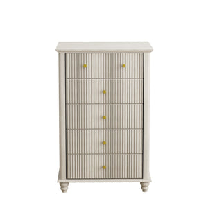 English Elm Fluted Mid-Century 5-Drawer Dresser with Metal Handles — Stylish Vertical Grooves, Sturdy Storage Solution Beige 42.32 L x 21.06 W x 11.81 H W1716P330709