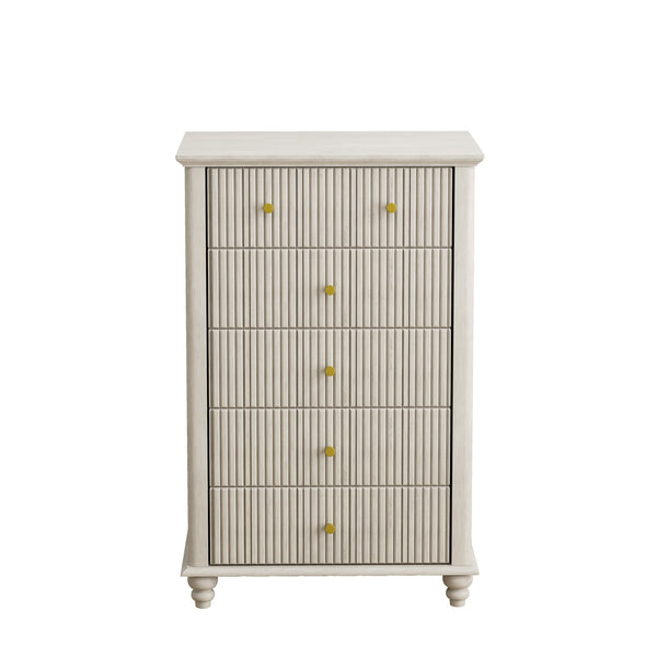 English Elm Fluted Mid-Century 5-Drawer Dresser with Metal Handles — Stylish Vertical Grooves, Sturdy Storage Solution Beige 42.32 L x 21.06 W x 11.81 H W1716P330709