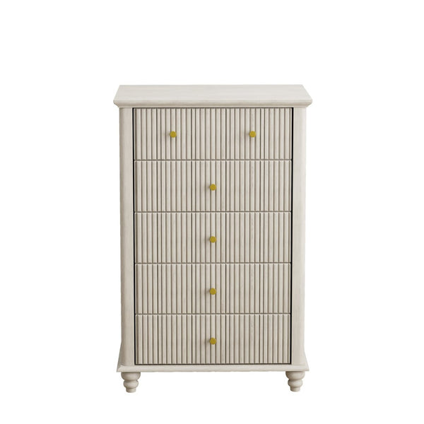English Elm 4-piece King Bedroom Set Wavy Fluted Panel Solid Wood Dresser Nightstands Beige W1716S00029