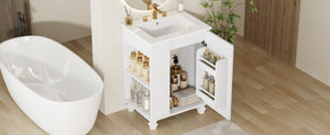 English Elm Christopher Knight Home® - 24" Retro Bathroom Vanity with Ceramic Sink, Solid Wood Frame, Soft-Close Door, Ample Storage White N759P293645K