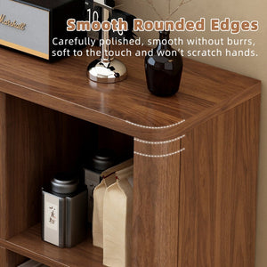 English Elm 6 Cube Farmhouse Bookcase Low Horizontal Wood Shelf Walnut Finish for Living Room W2641P460042
