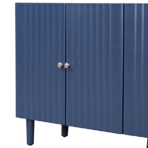 English Elm U_STYLE Four-Door Sideboard with Wavy Panel Doors, Cylindrical Wood Legs, Sleek Metal Handles, 67" länge Navy Blue N711P186790V